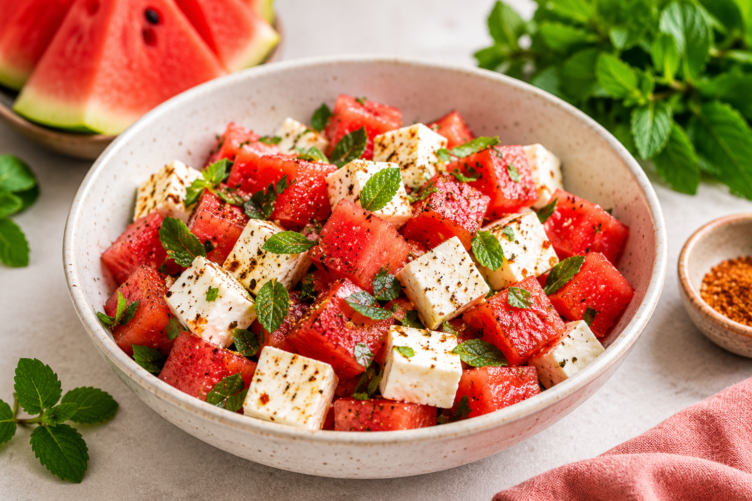 Watermelon and paneer chaat